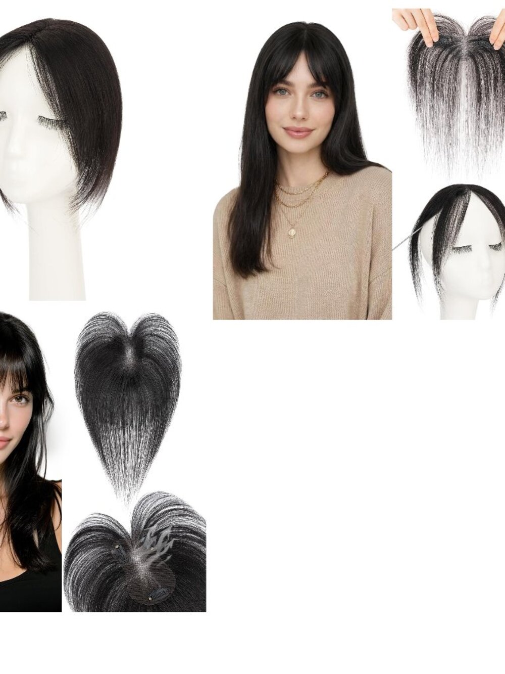 Sego Hair Black Clip In Human Hair Toppers - Side & Wispy Bangs - BNIB